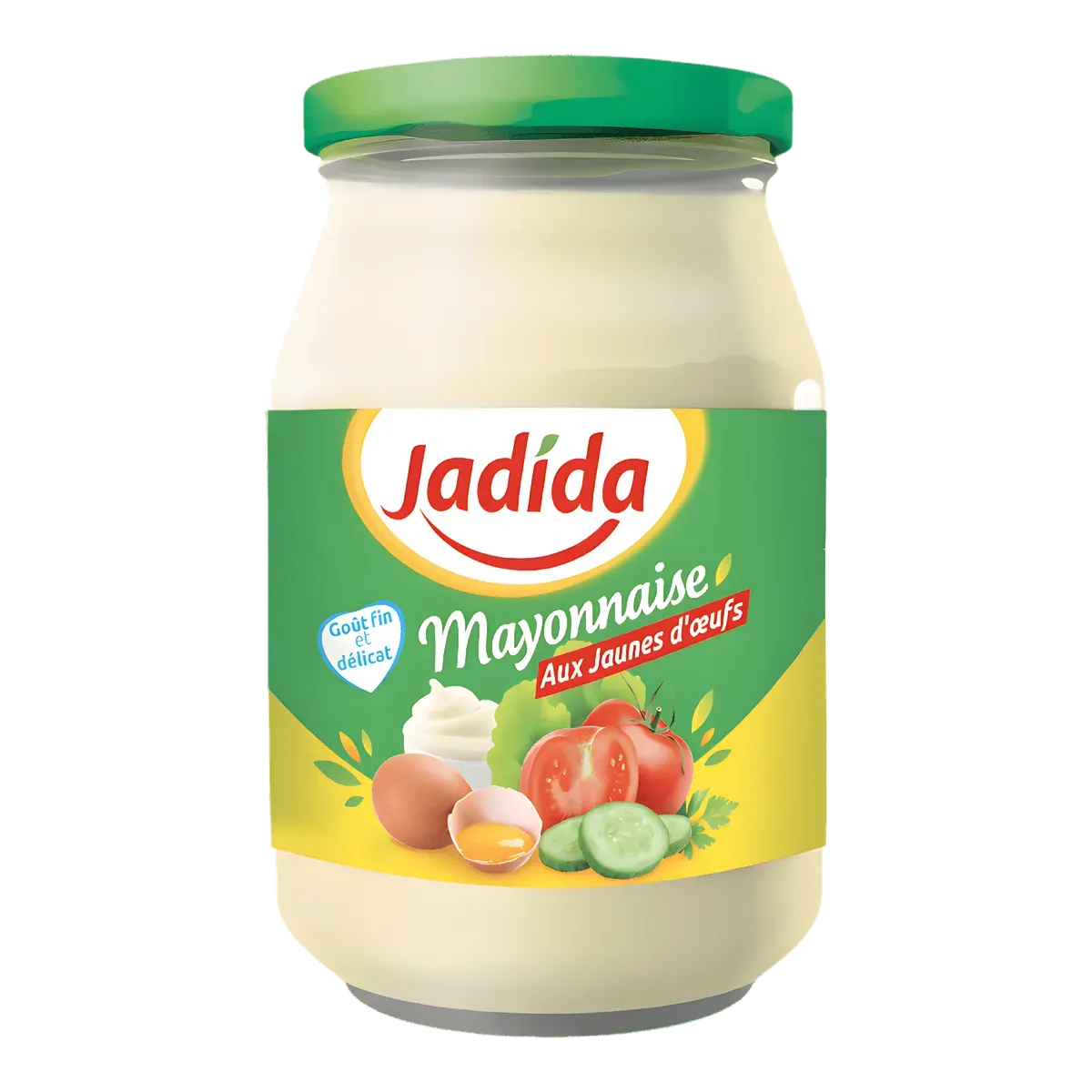 Pot de mayonnaise JADIDA crémeuse aux jaunes d'œufs, texture veloutée, idéal pour l'épicerie salée et les sauces maison.